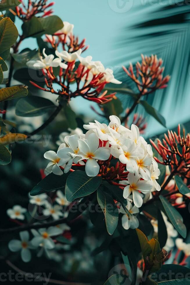 ai generiert ein Bündel von Blumen Das sind auf ein Baum foto