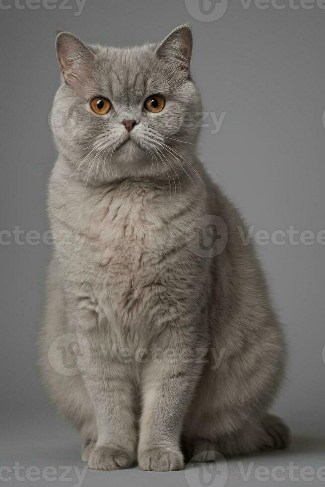 ai generiert exotisch kurzes Haar Katze isoliert auf grau Hintergrund foto