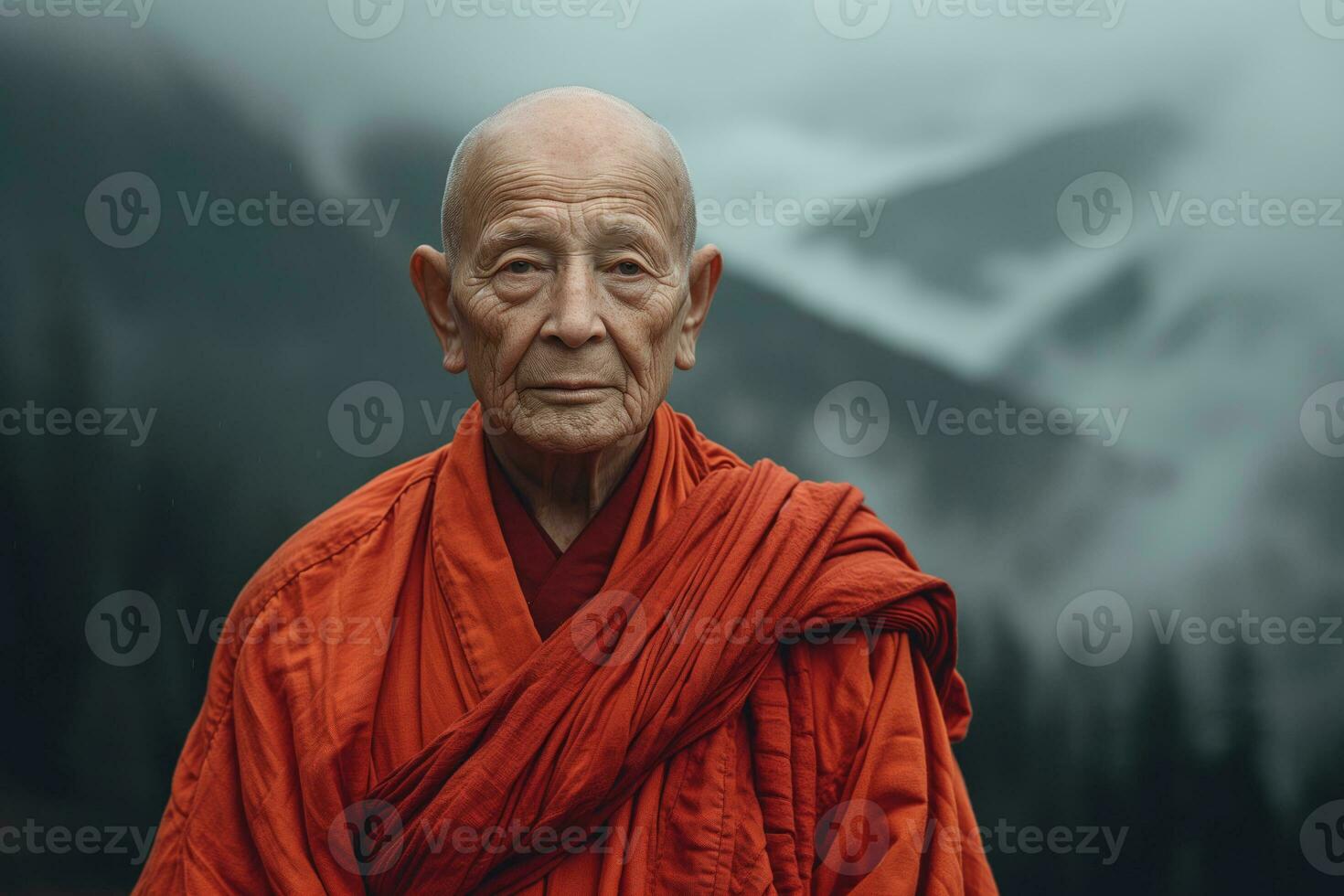 ai generiert Porträt von ein Alten Buddhist Mönch foto