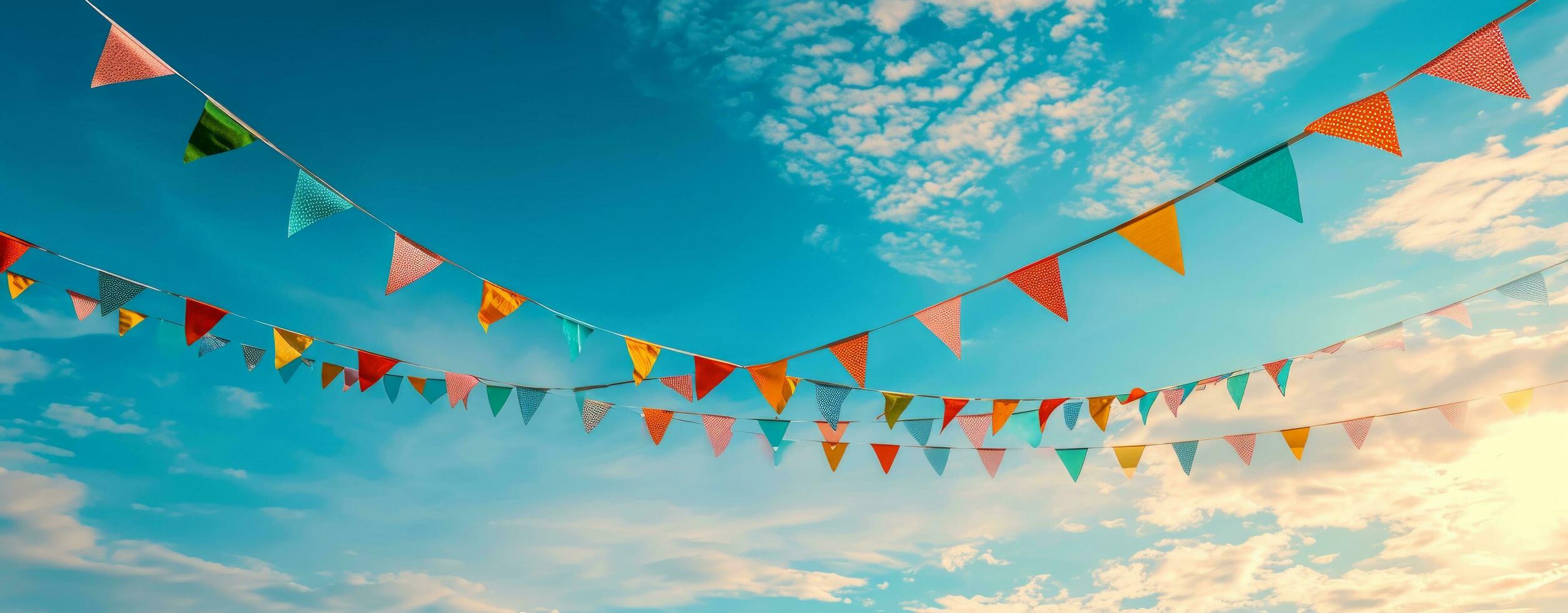 ai generiert bunt Hintergrund mit Streifen von Flaggen auf das Blau Himmel foto