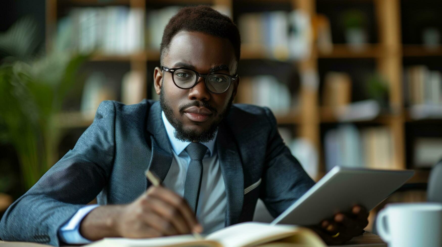 ai generiert afrikanisch amerikanisch Buchhalter oder Wirtschaftsprüfer mit Taschenrechner foto