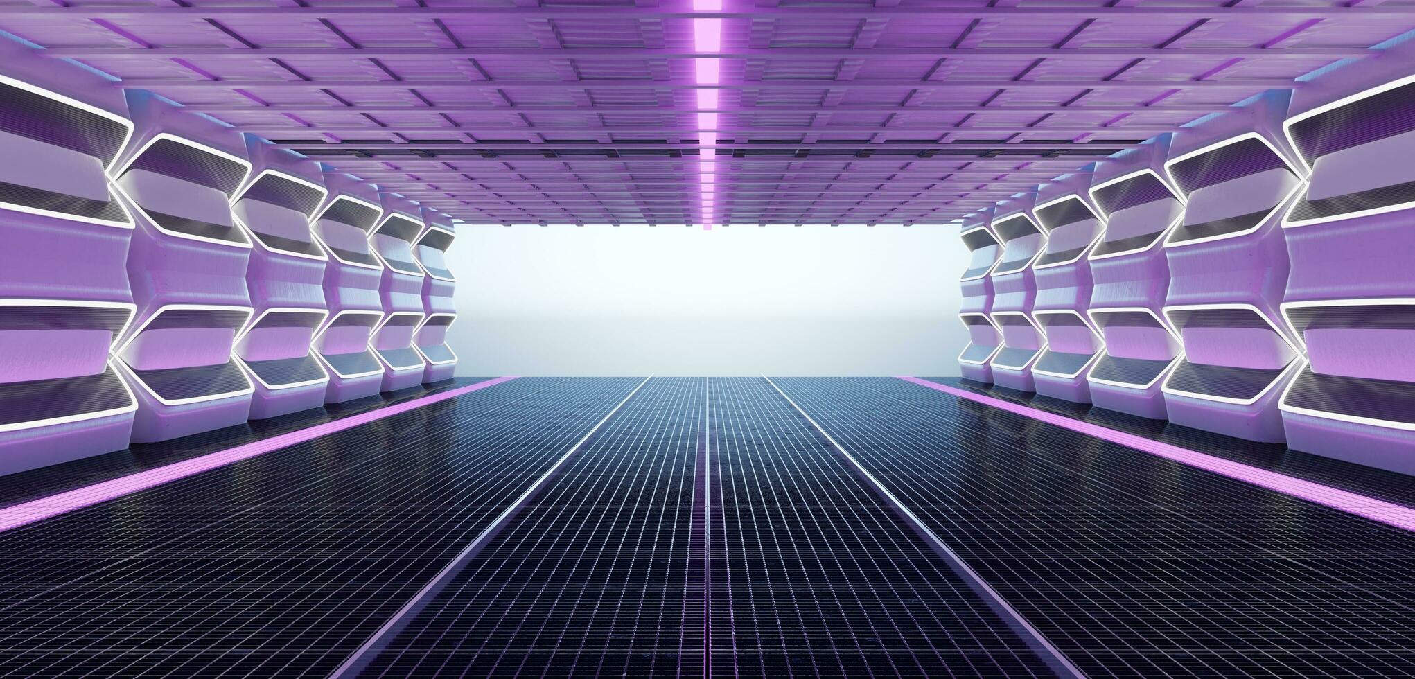 sci fi Tunnel Rohrtechnik futuristisch Ausstellungsraum modern Tunnel Pipeline Fußboden und Mauer von futuristisch Raum und Ausstellung Zimmer Gang 3d Illustration foto