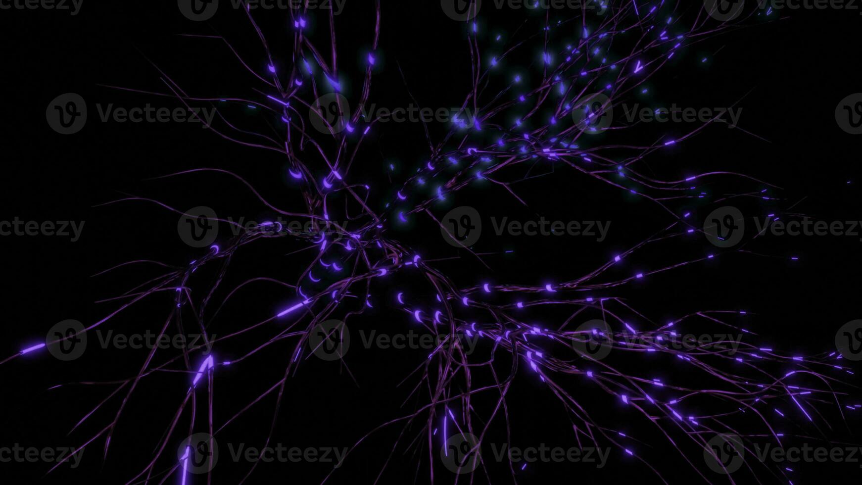 3d neural Netzwerk mit elektrisch Impulse. Design. neural Geäst mit schnell glühend Impulse auf schwarz Hintergrund. einfach Illustration von neural Impulse im Gehirn foto