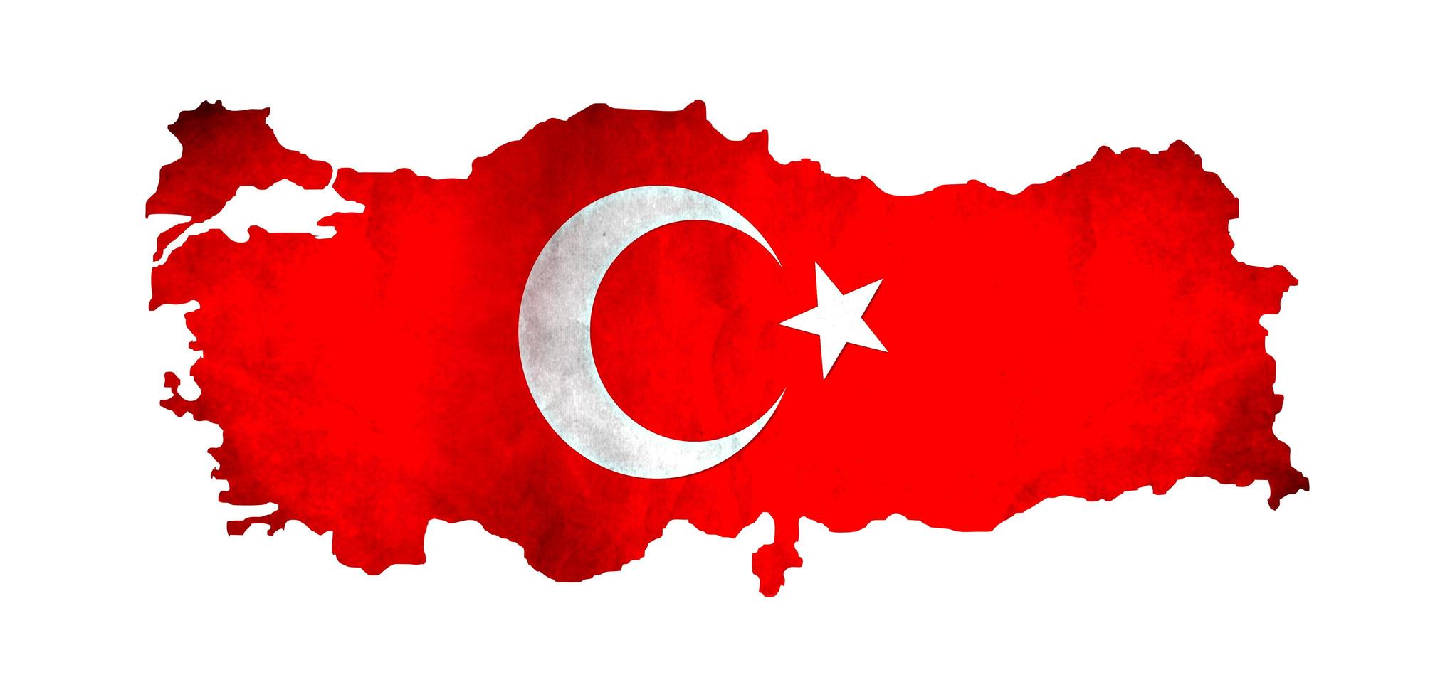 Karte der Türkei und Nationalflaggensymbole, weißer Hintergrund. foto