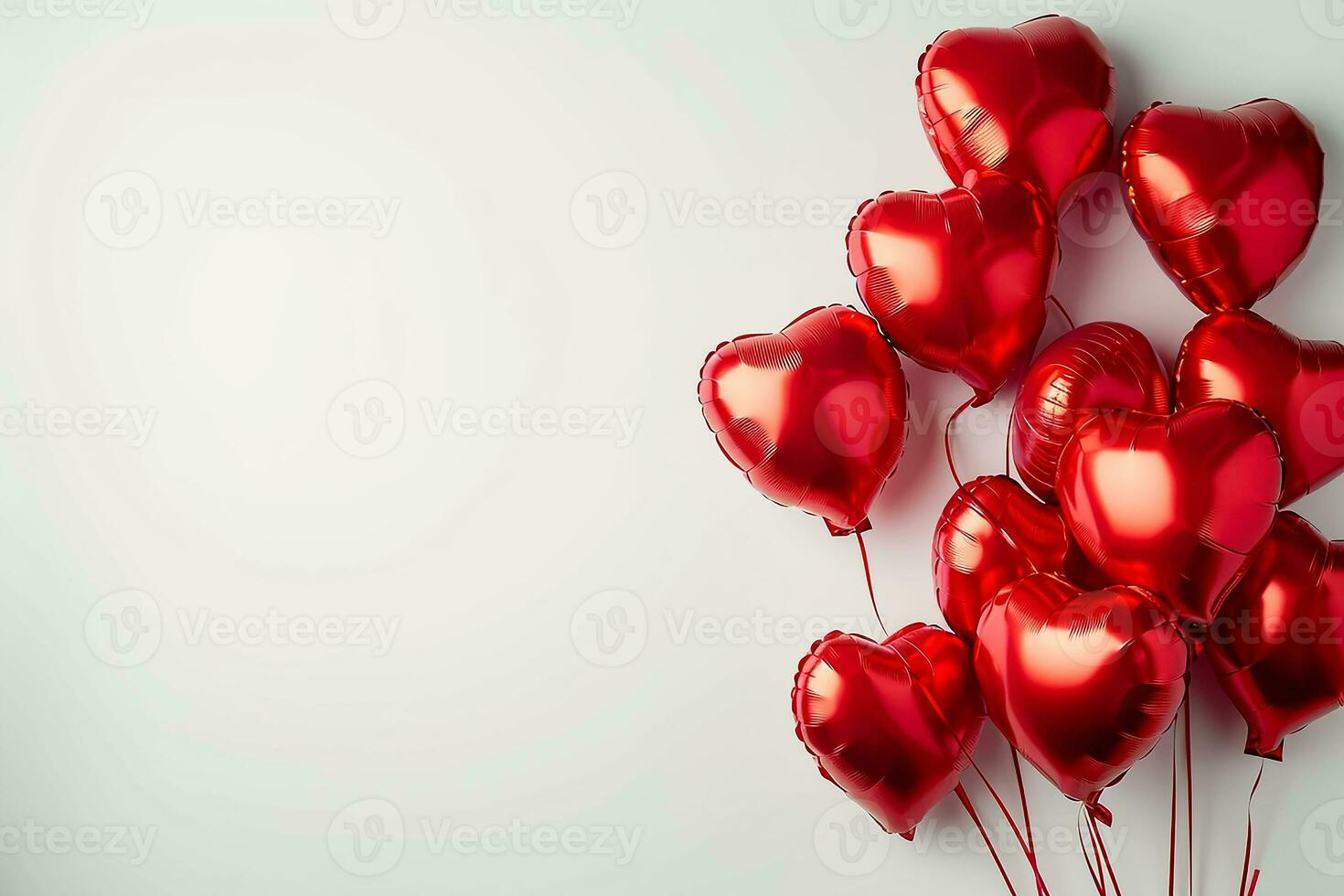 ai generiert rot Herz geformt vereiteln Luft Luftballons schwebend auf Weiß Hintergrund, Valentinstag Tag Feier foto