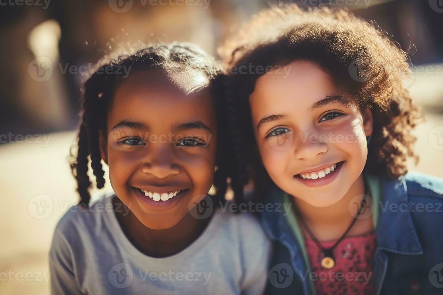 ai generiert zwei glücklich schwarz Mädchen Lachen und umarmen jeder andere foto