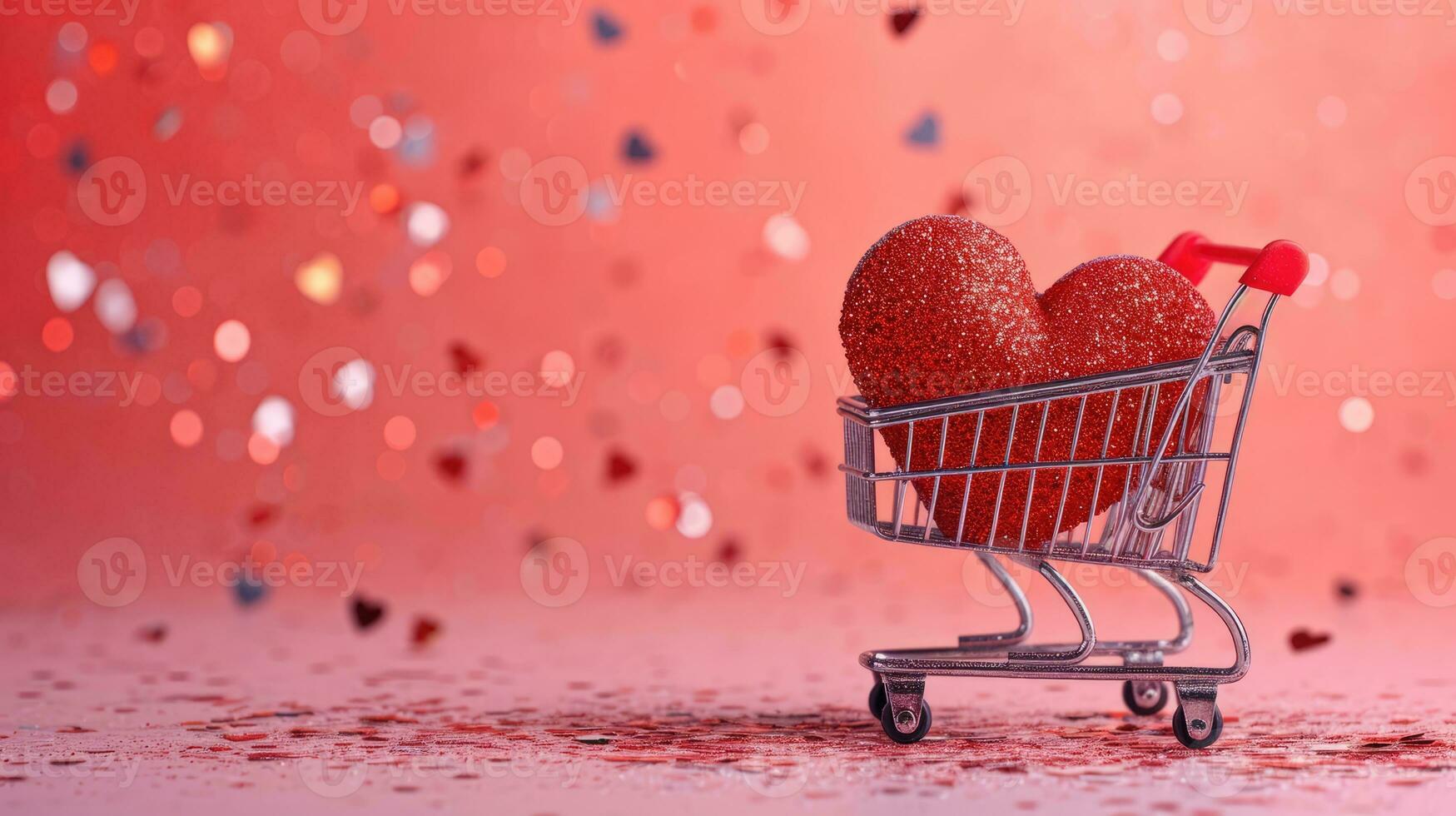ai generiert generativ ai, Einkaufen Wagen mit groß Herz innen, Valentinstag Tag Konzept, Rabatt und Verkauf. foto