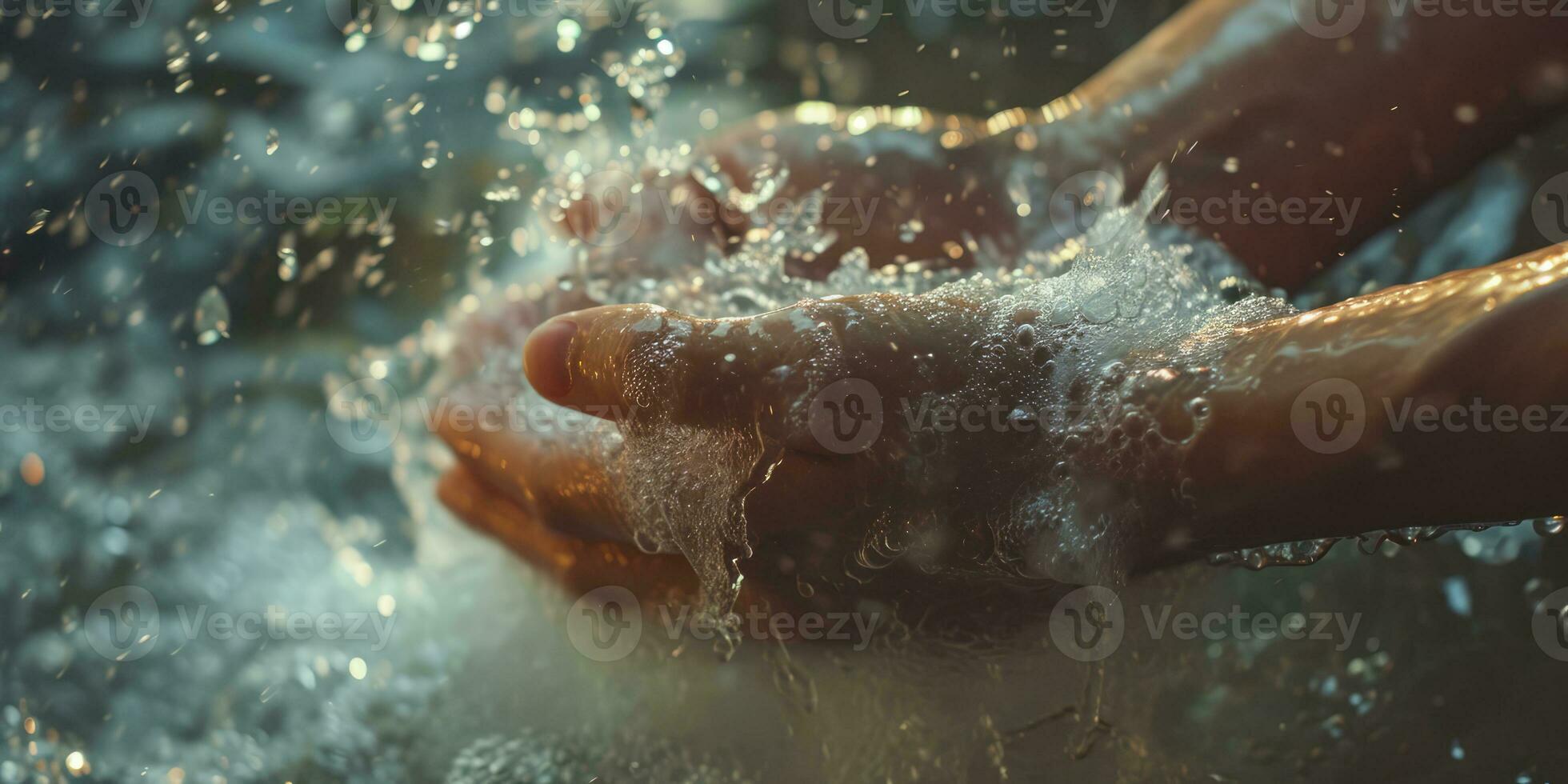ai generiert generativ ai, Person Waschen Hände mit Seife und Wasser beim Waschbecken, Hygiene Konzept foto