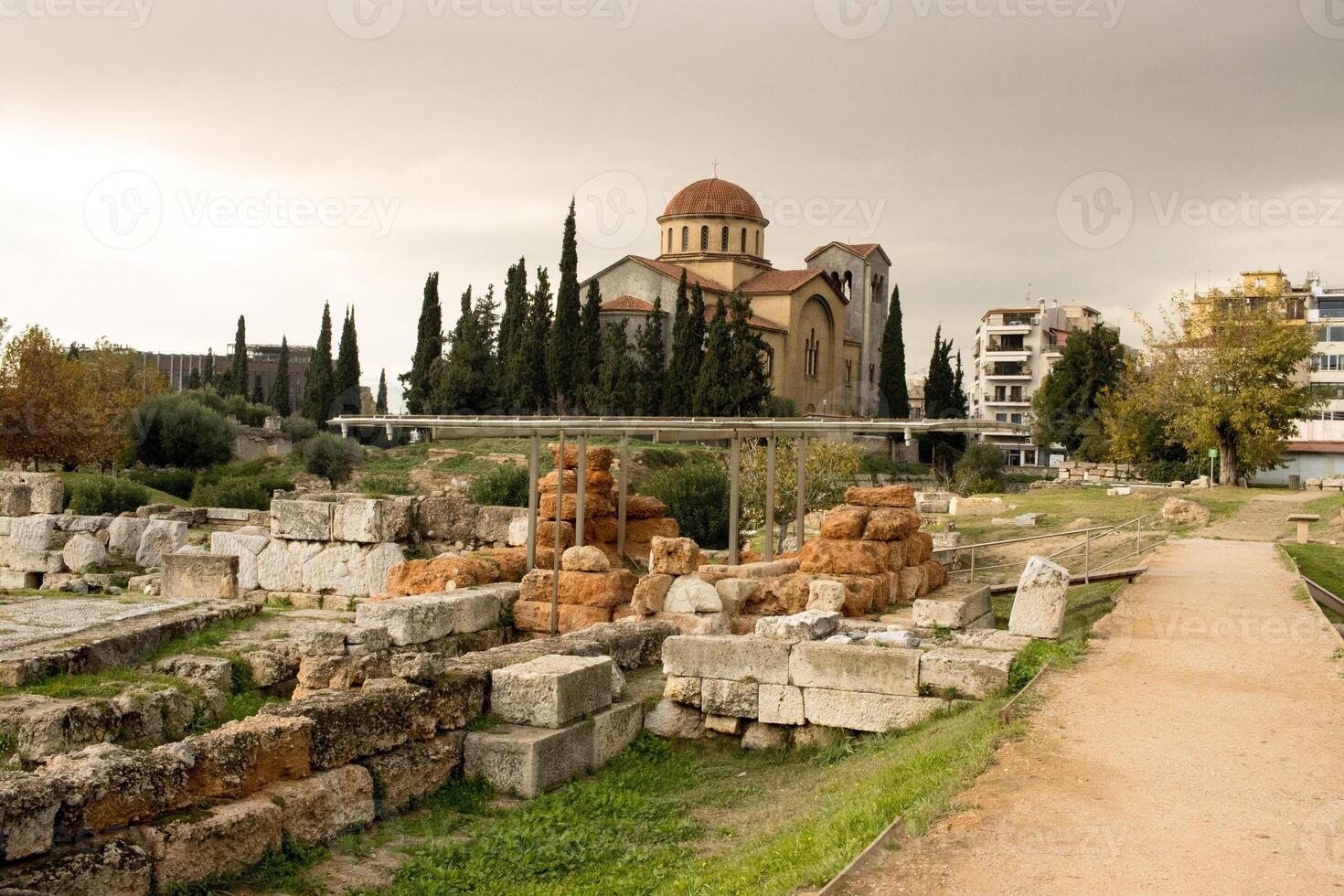 das uralt Friedhof und archäologisch Seite? ˅ von Kerameikos im Athen, Griechenland foto