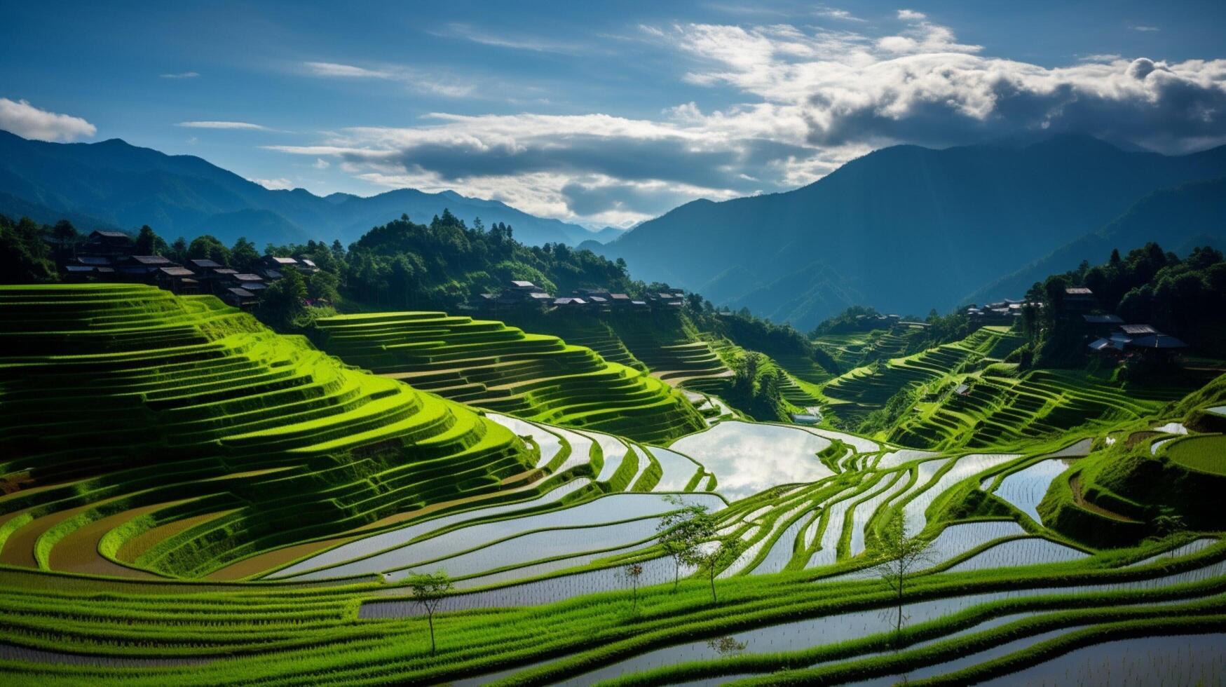 ai generiert Reis Terrassen Natur Hintergrund foto