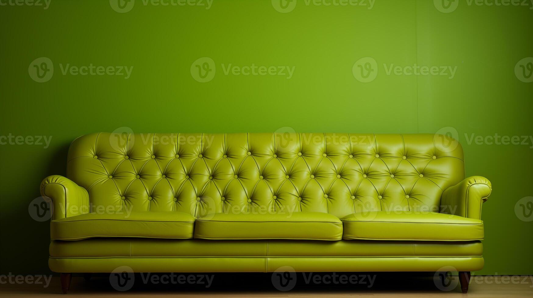 ai generiert elegant Limette Grün Chesterfield Sofa gegen beschwingt Mauer foto