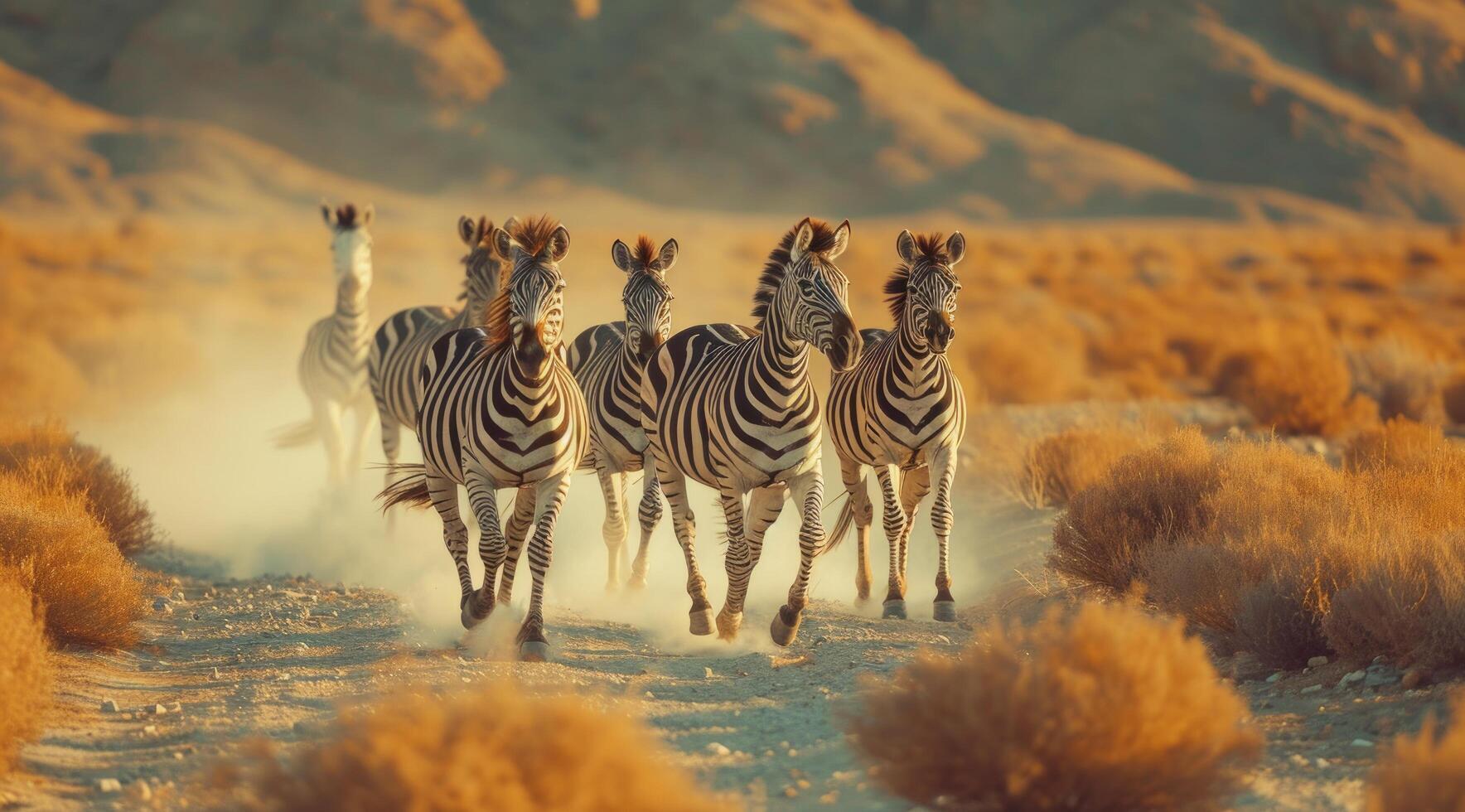 ai generiert Zebras führen Pferde durch Wüste foto