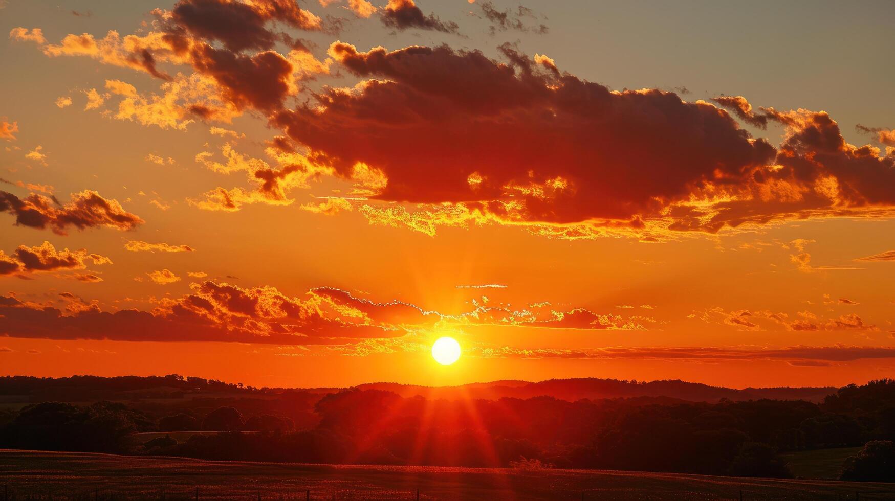 ai generiert das Himmel in Flammen mit warm Farbtöne wie das Sonne setzt, Gießen ein magisch Sommer- glühen foto