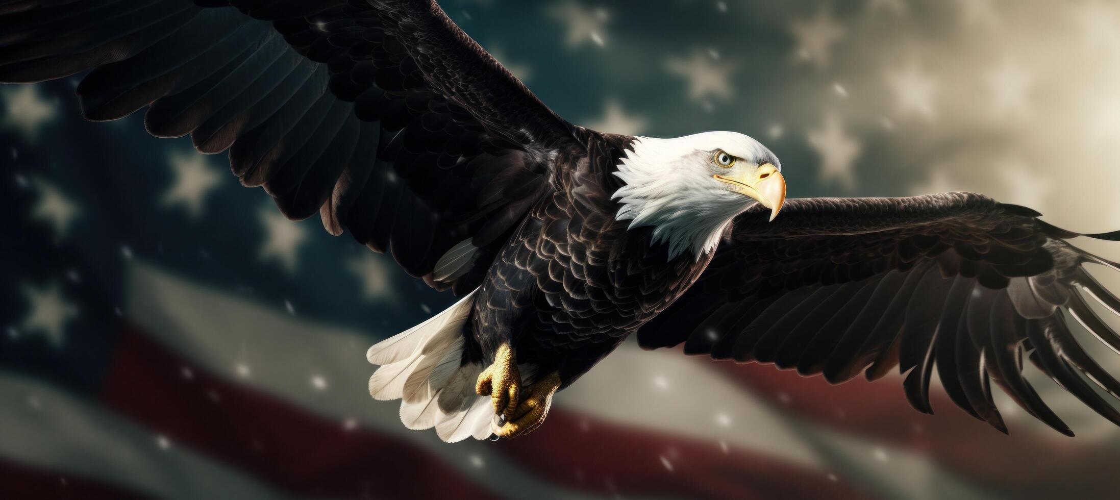ai generiert Adler hochfliegend im ein amerikanisch Flagge foto