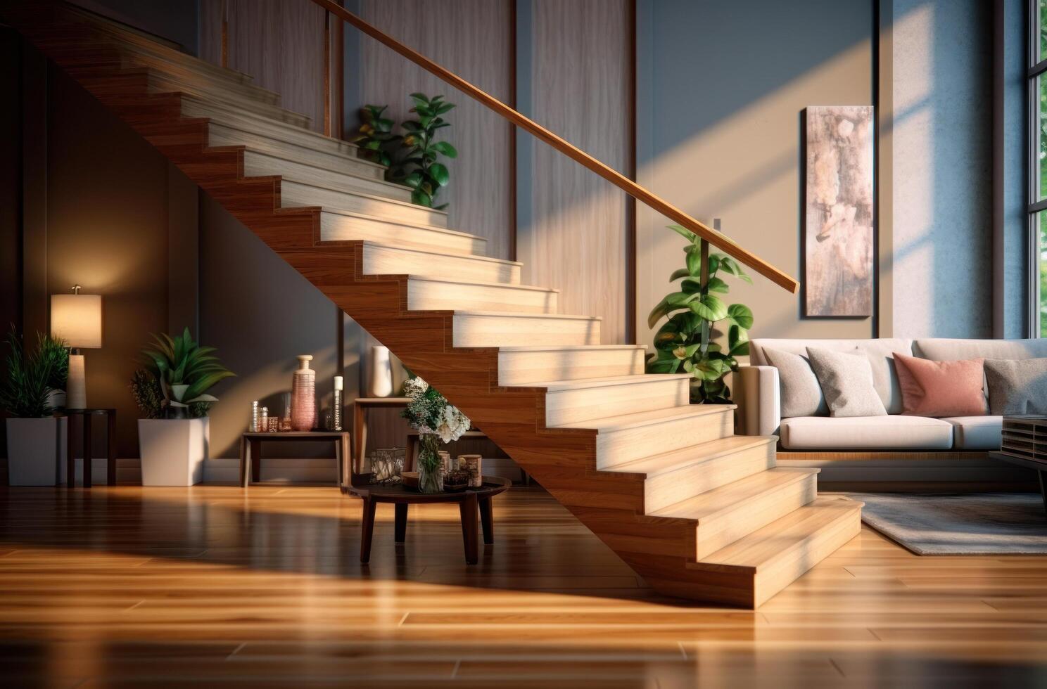 ai generiert Treppe im ein elegant Zuhause Treppe foto