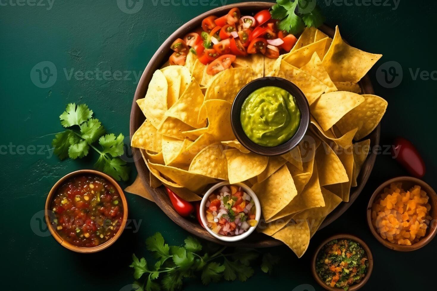 ai generiert oben Aussicht frisch Mexikaner Essen mit Nachos Kopieren Raum generativ ai foto