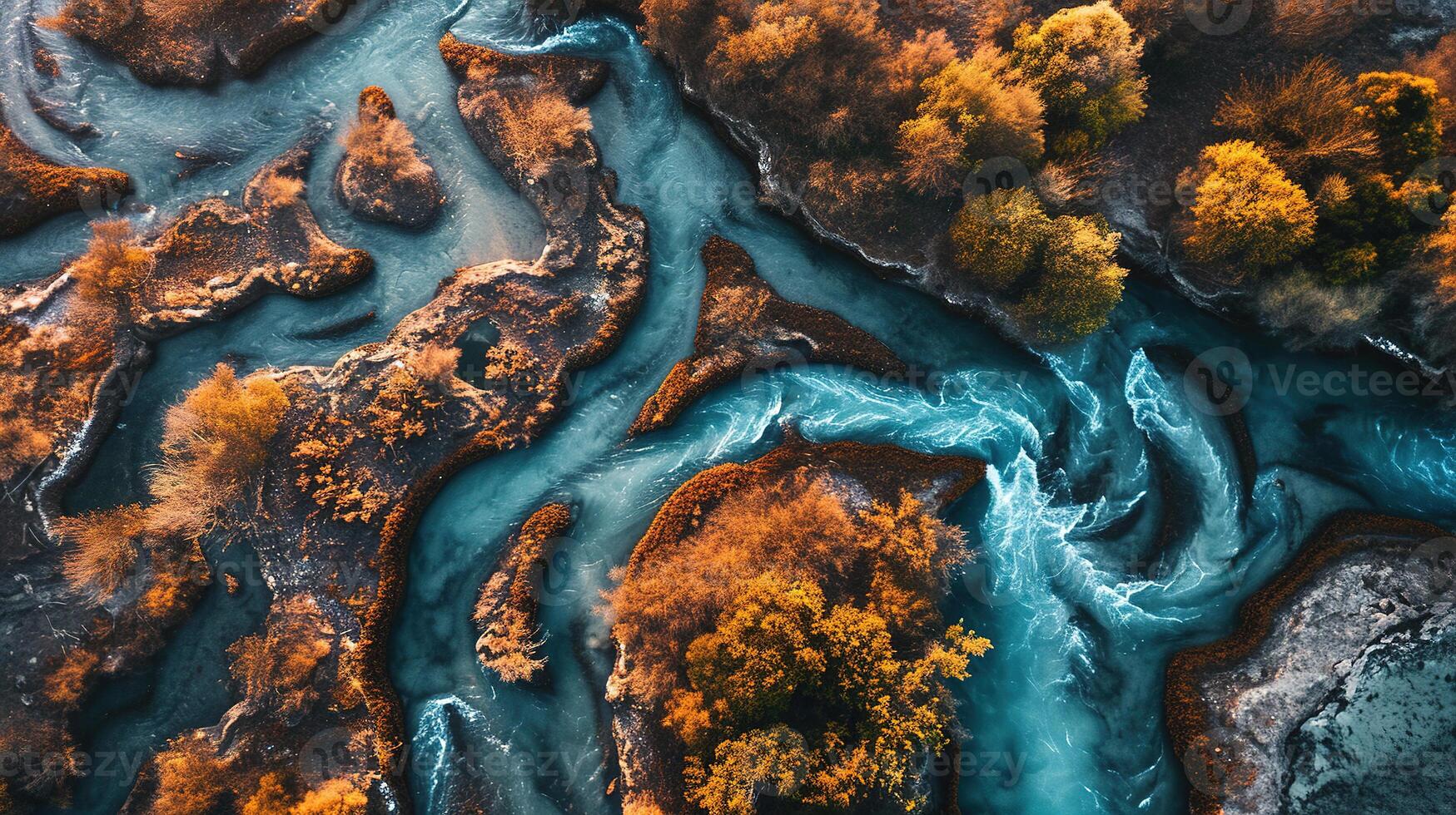 ai generiert generativ ai, Antenne Aussicht von Labyrinth Wasserstraßen, Drohne Foto, schön Landschaft foto