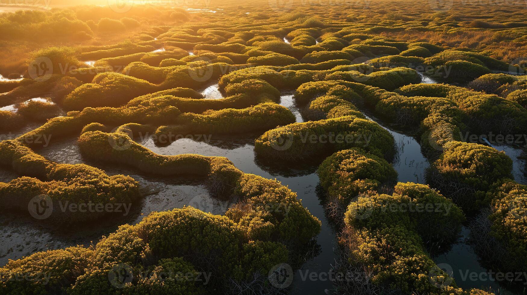 ai generiert generativ ai, Antenne Aussicht von Labyrinth Wasserstraßen, Drohne Foto, schön Landschaft foto