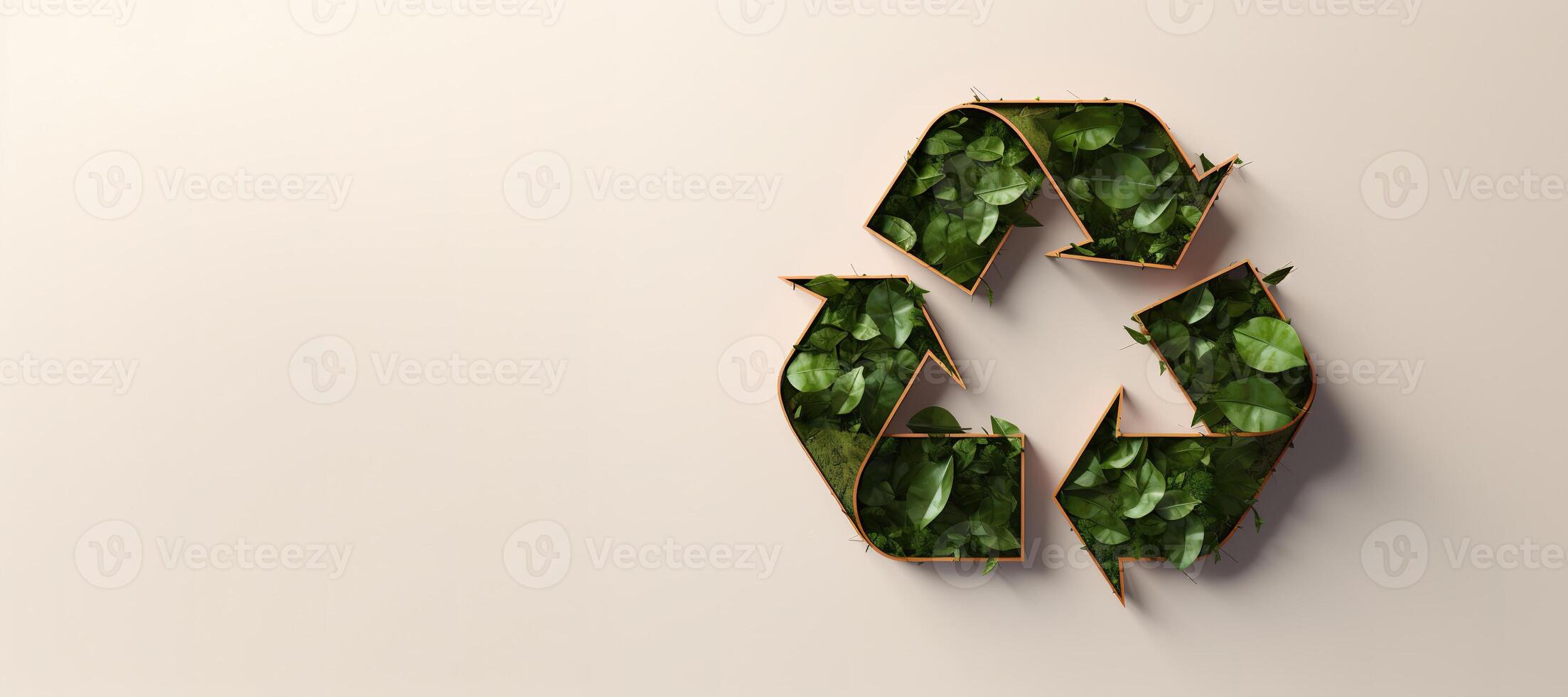ai generiert generativ ai, ein Recycling Grün Zeichen gemacht von Holz und Blätter, Null Abfall, Wiederverwendung Konzept. foto