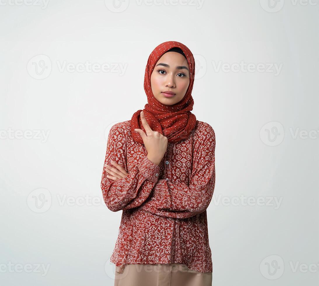 ai generiert jung asiatisch Muslime verwirrt Ausdruck foto