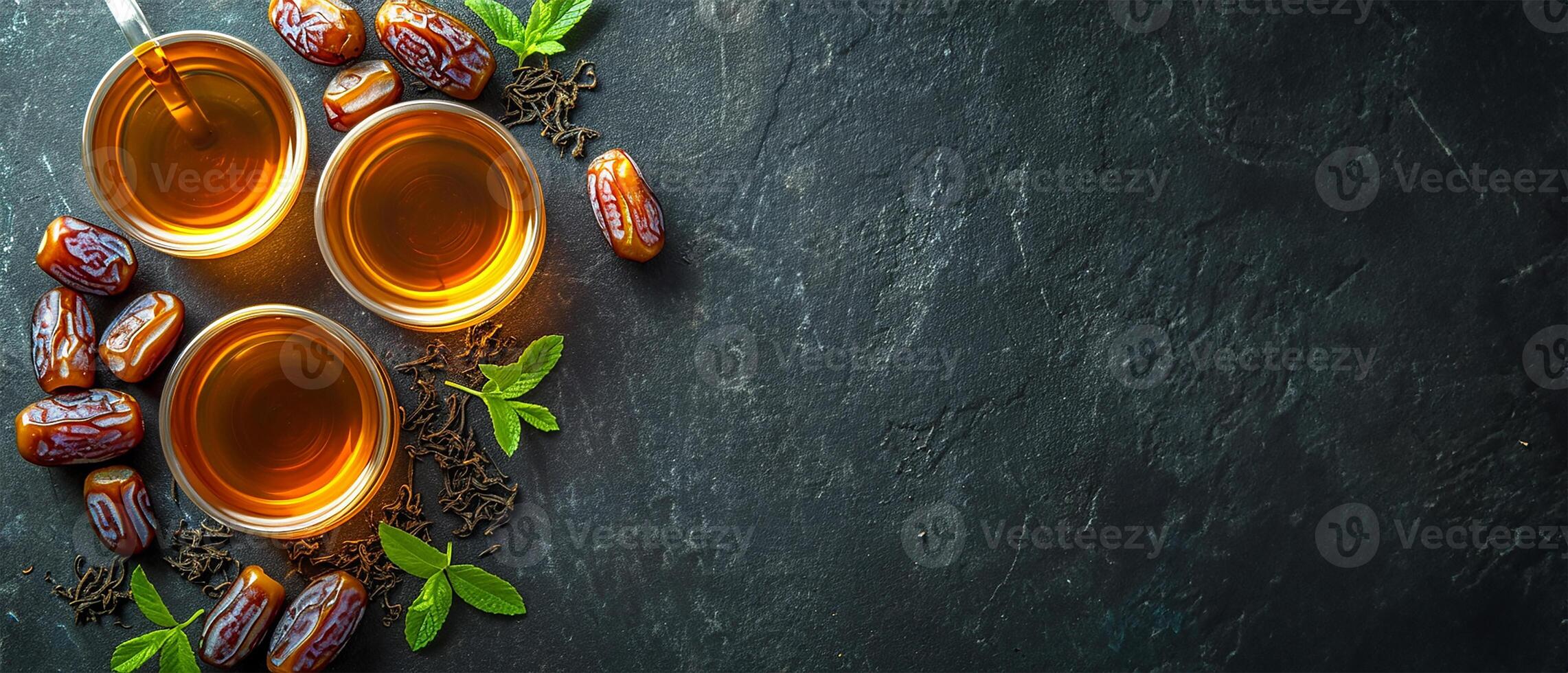 ai generiert Ramadan Tee und Termine auf dunkel Hintergrund foto