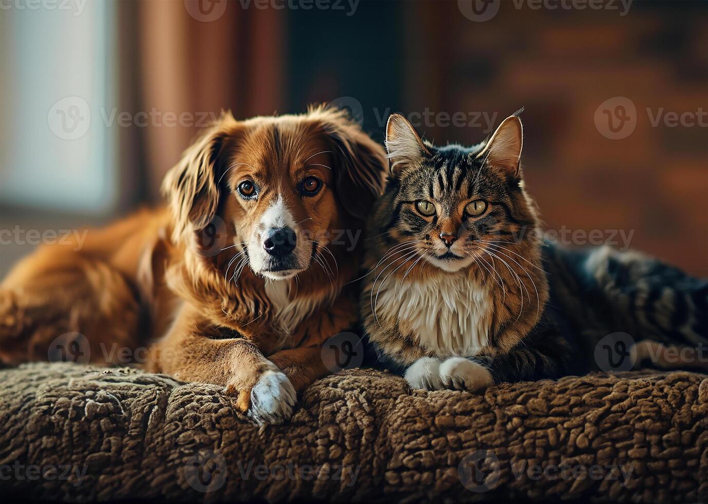 ai generiert ein Hund und Katze froh Bindung foto