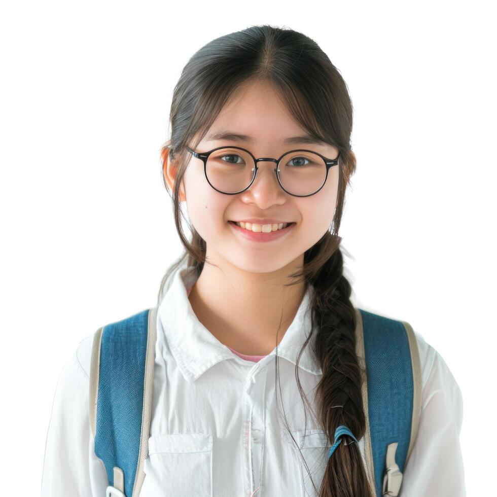 ai generiert und einige asiatisch Schüler Lächeln isoliert foto