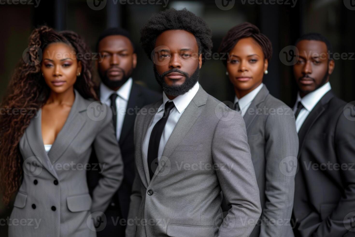 ai generiert ein Gruppe von Geschäft afrikanisch Amerikaner im ein Büro Anzug. das Verwaltung Mannschaft foto