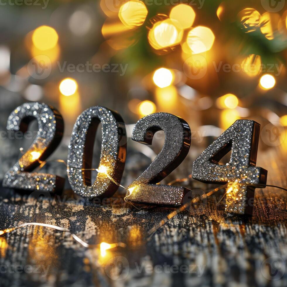 ai generiert glücklich Neu Jahr 2024 auf Bokeh Hintergrund foto