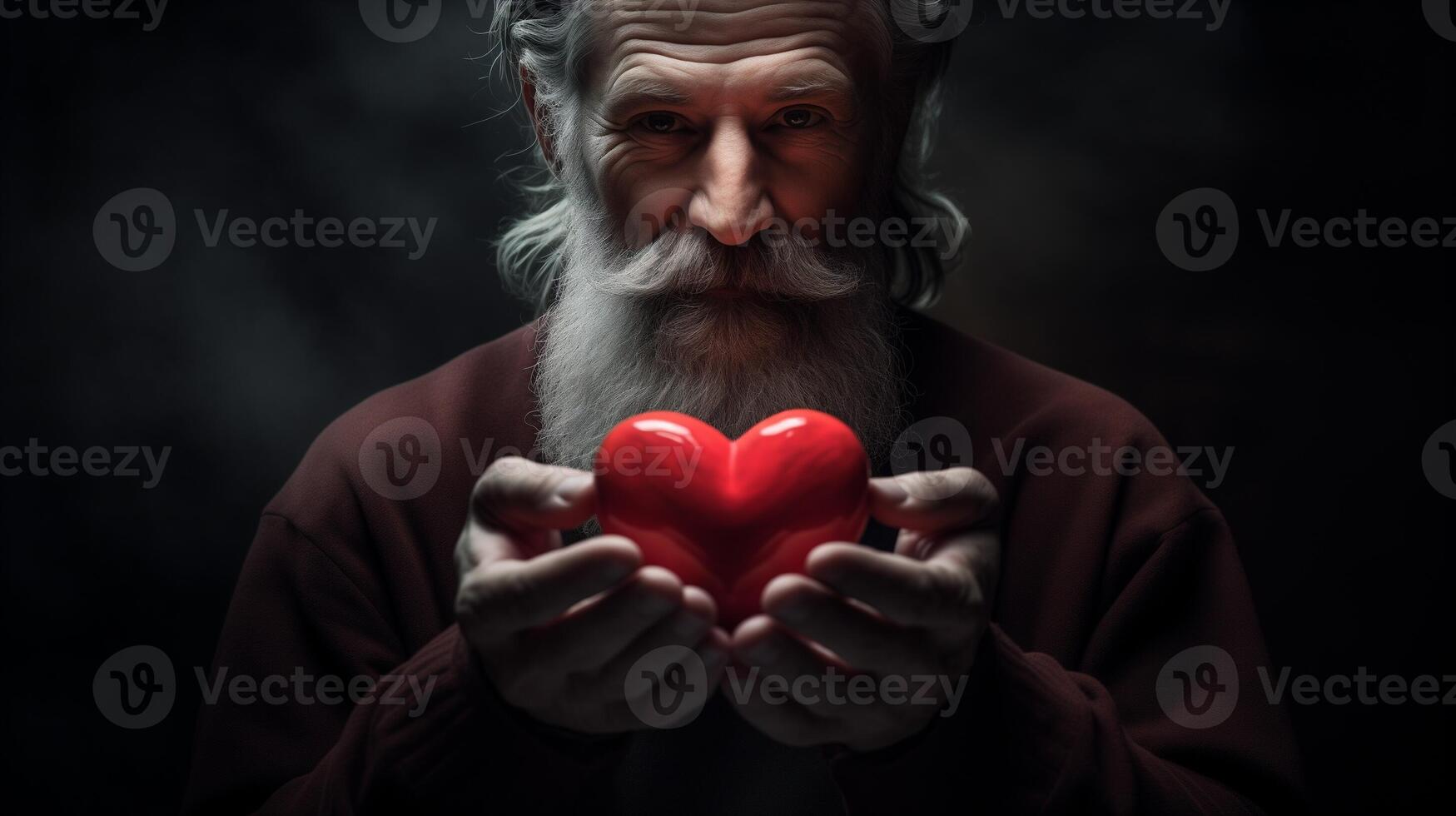 ai generiert alt Mann halten Herz Symbol Valentinstag Tag Geschenk. Liebe und romantisch Emotion Konzept. foto