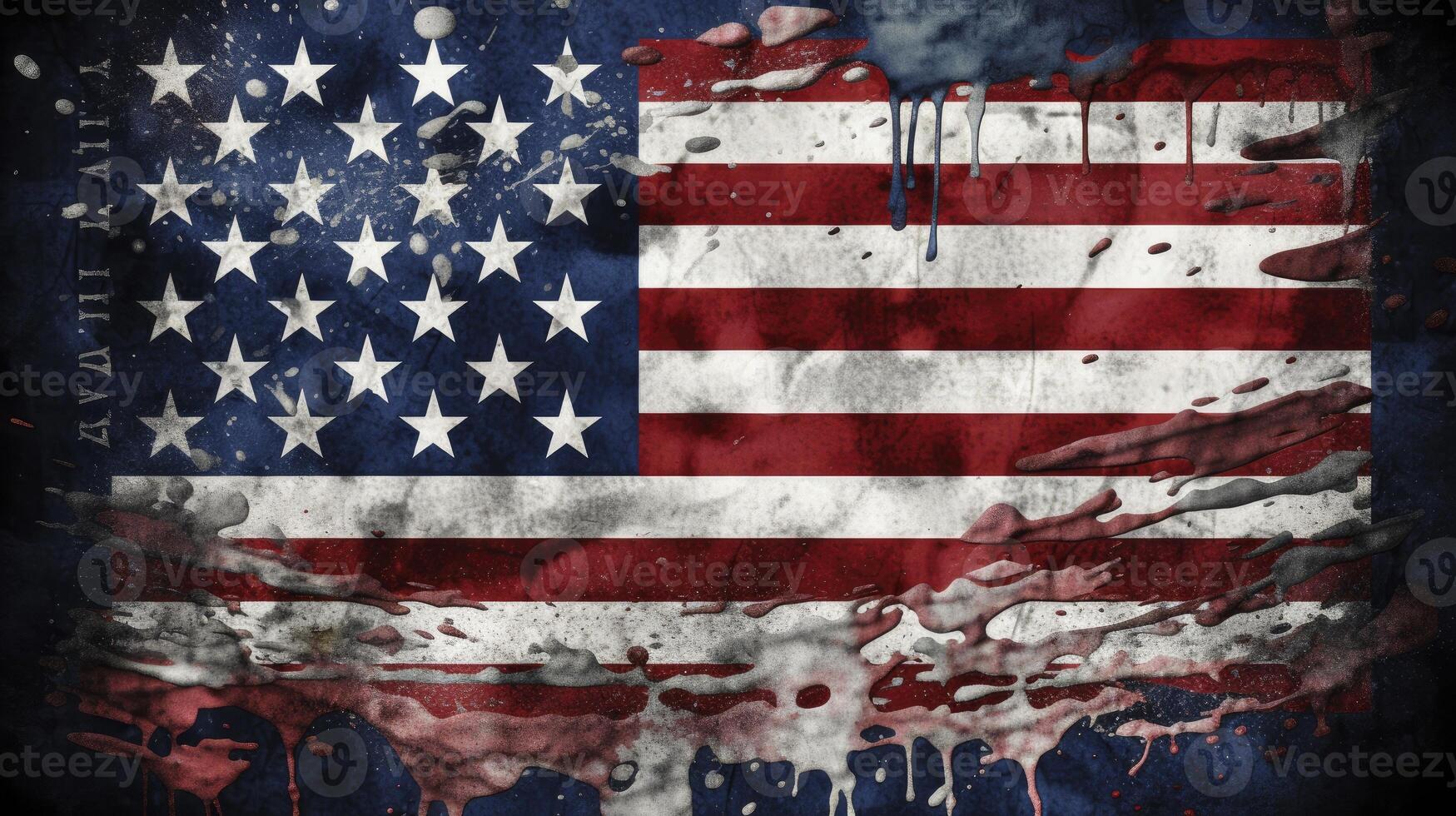ai generiert schmutzig Flagge von das vereinigt Zustände von Amerika, symbolisch Bild zum zerstört und gebrochen vereinigt Zustände von Amerika foto