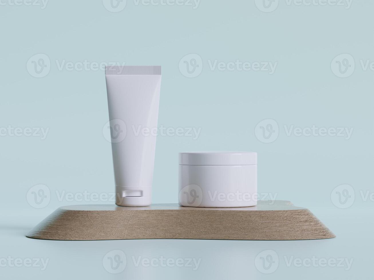 realistisch kosmetisch Verpackung, Schönheit Produkt Container Satz, Plastik Flasche Illustration leer. sprühen Flasche, Sahne Tube und Krug Attrappe, Lehrmodell, Simulation Sammlung auf das Podium 3d. klar Spa Hygiene Objekt foto