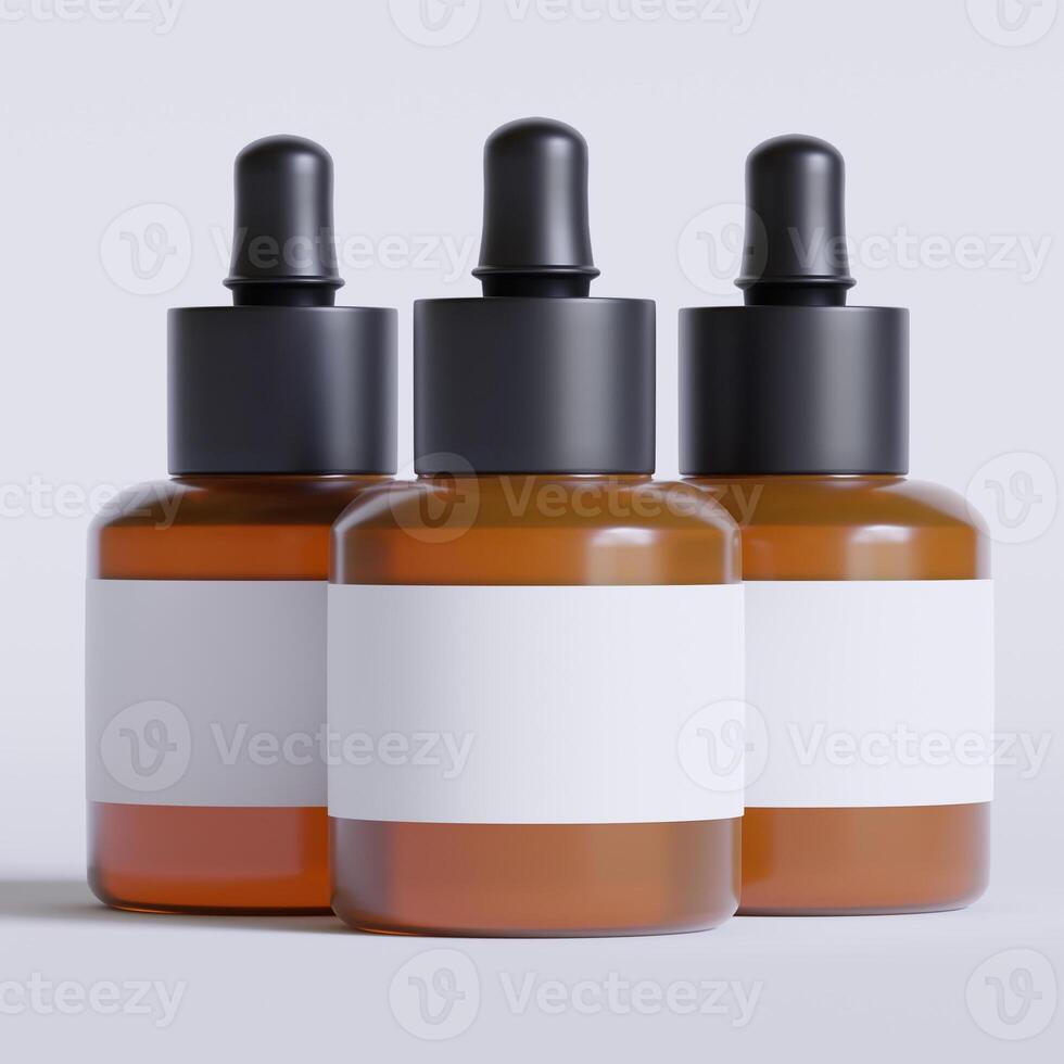 Serum Flasche braun Farbe und Weiß Etikette auf Weiß Hintergrund 3d Illustration foto