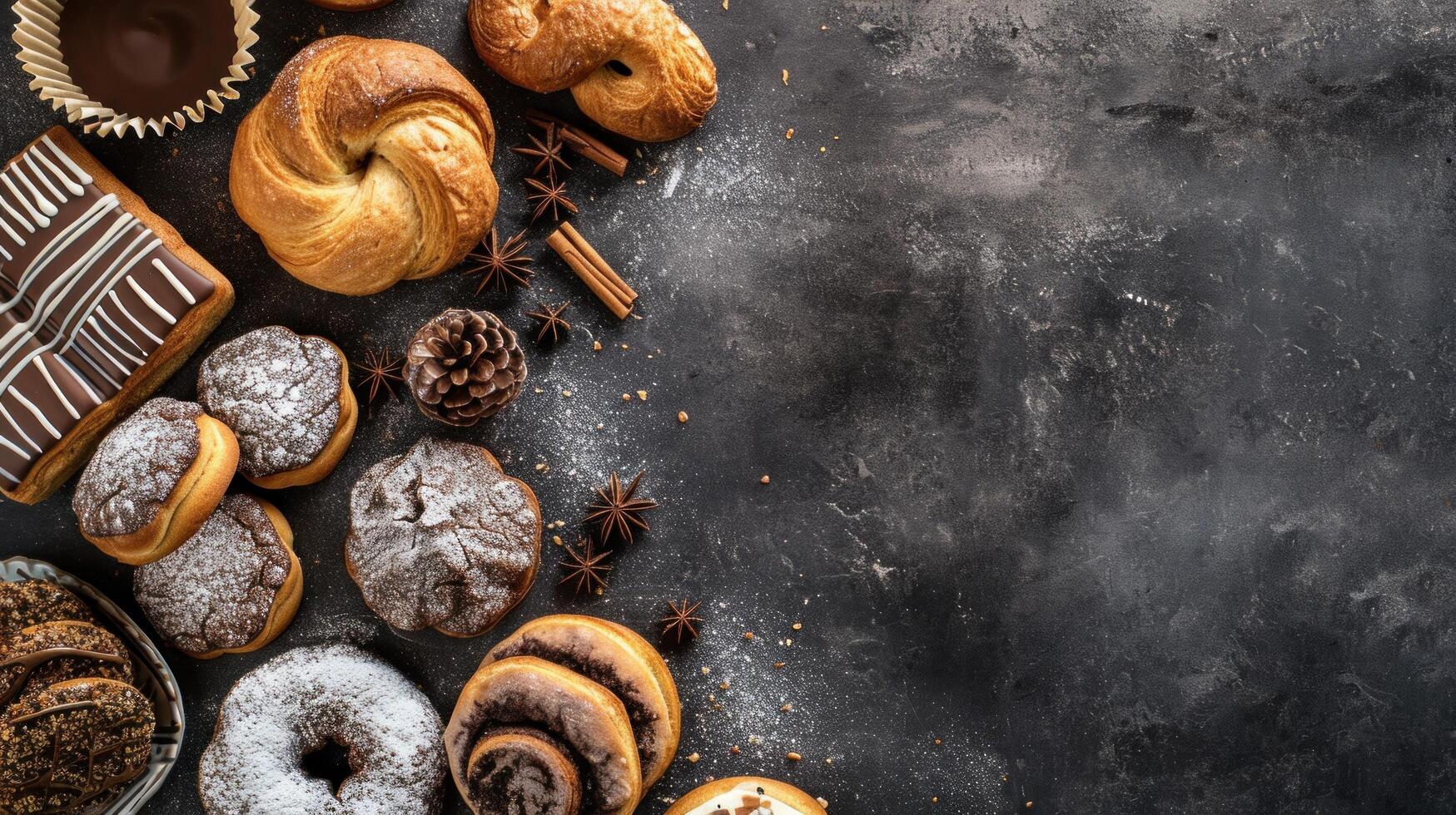 ai generiert Süss Bäckerei Werbung Hintergrund mit Kopieren Raum foto