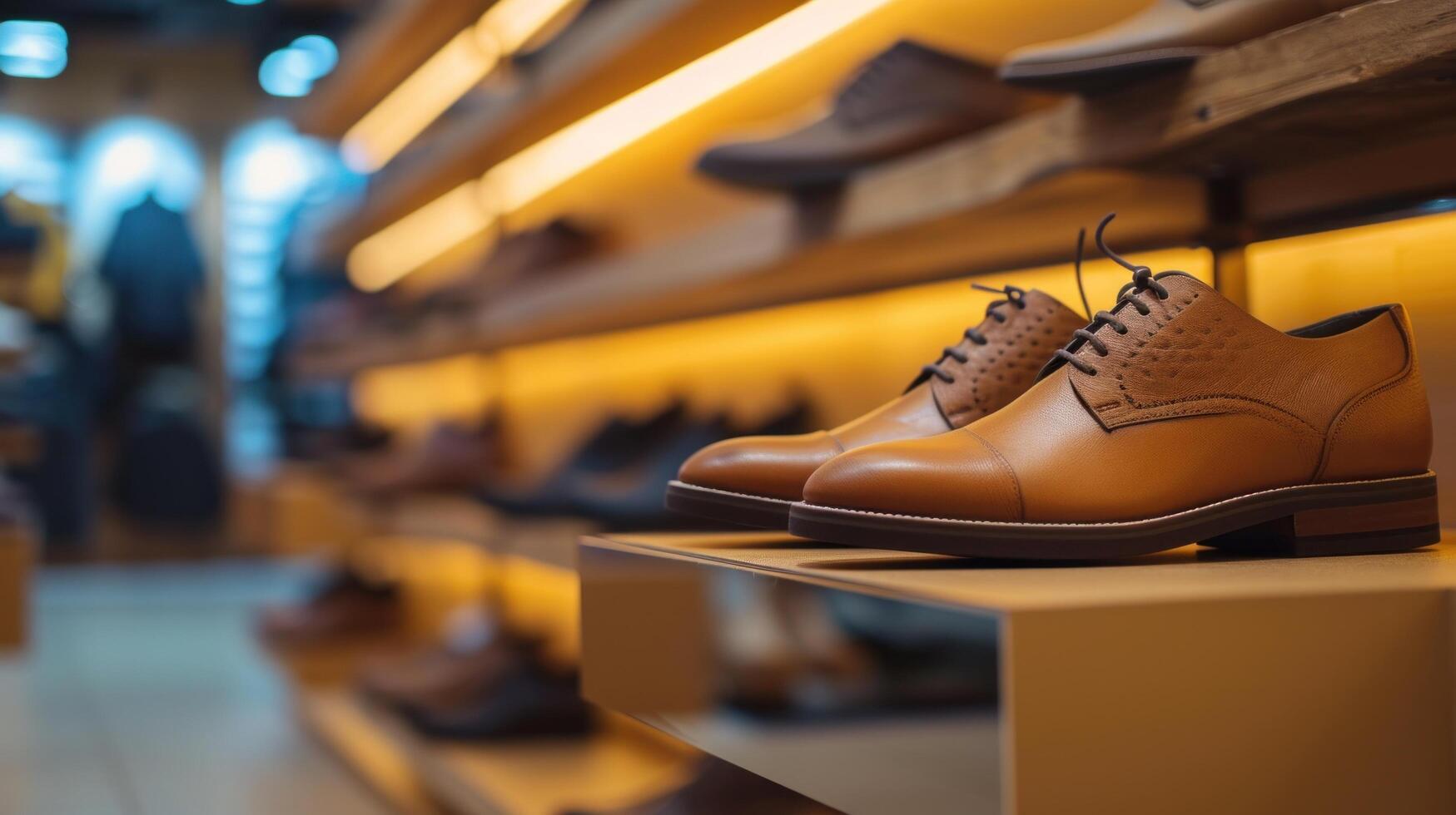 ai generiert Schuhe Geschäft Werbung Hintergrund mit Kopieren Raum foto