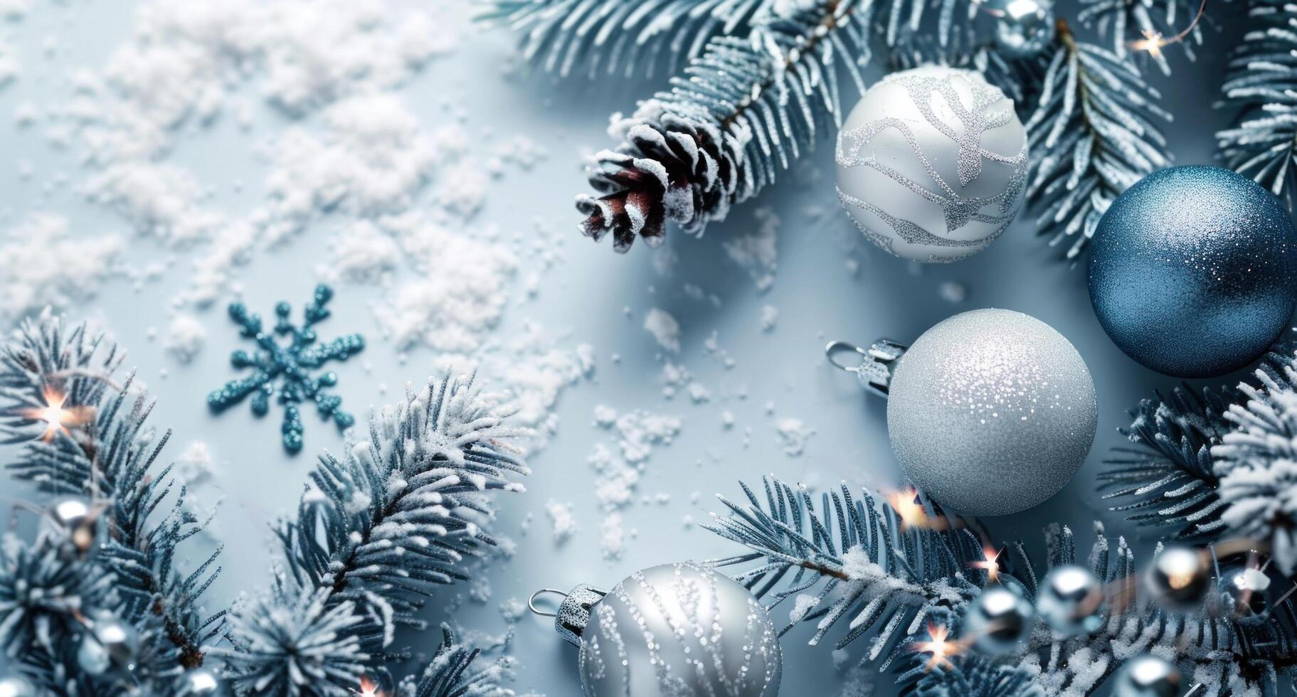 ai generiert ein attraktiv Urlaub Weiß Hintergrund mit Weihnachten Ornamente auf es foto