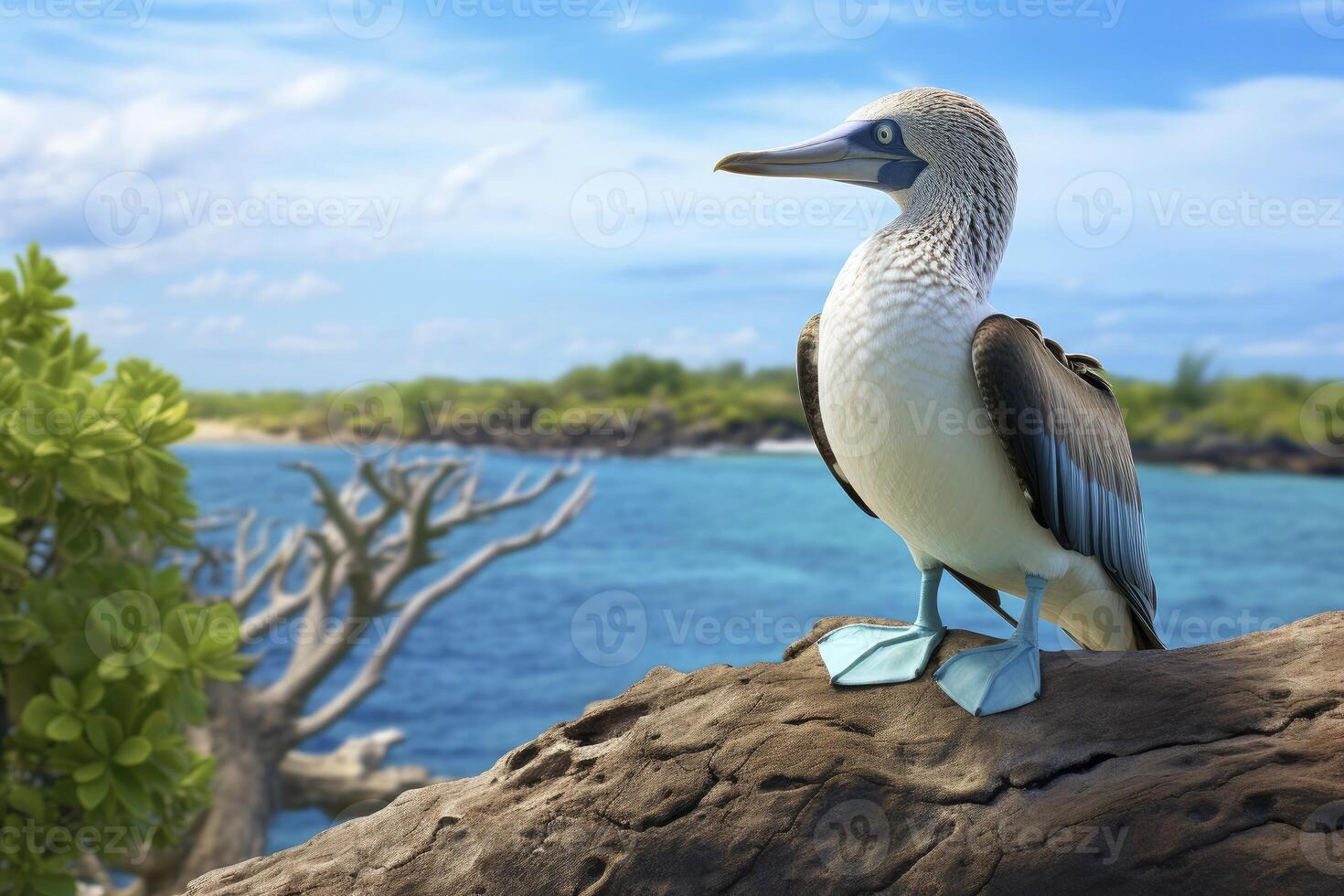 ai generiert das Selten Blaufuß Tölpel ruht auf das Strand. ai generiert foto