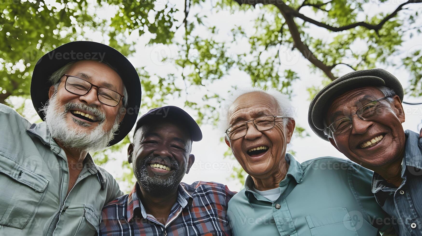 ai generiert Älteste feiern Vielfalt zusammen im Pensionierung foto