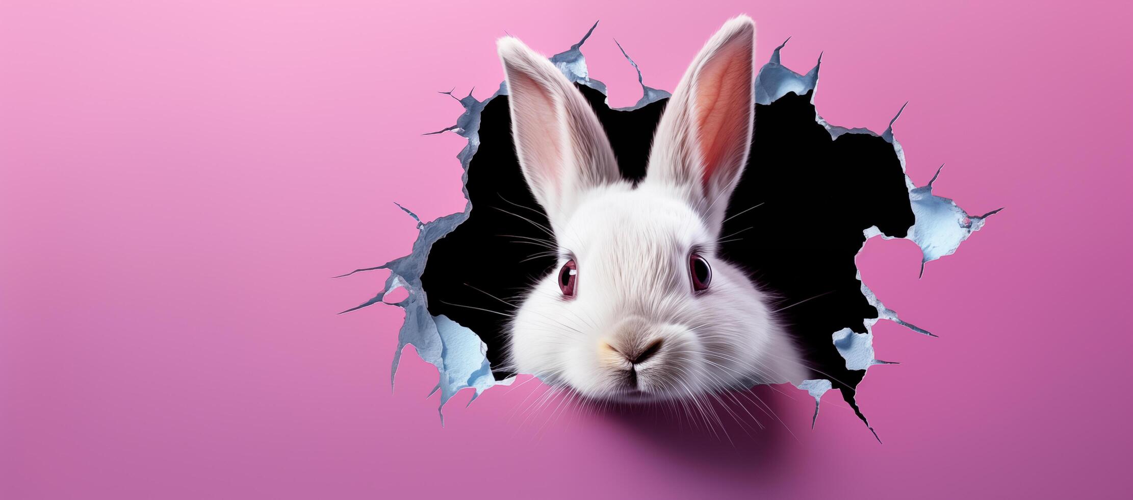 ai generiert Ostern Hase spähen aus von ein Loch. generativ ai. foto