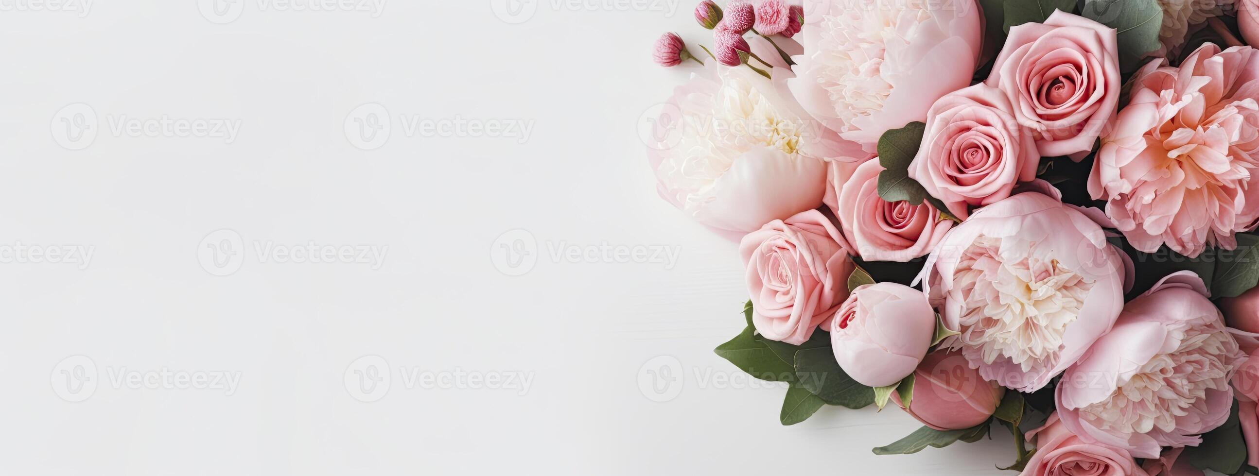 ai generiert frisch Bündel von Rosa Pfingstrosen und Rosen mit Kopieren Raum. ai generiert foto