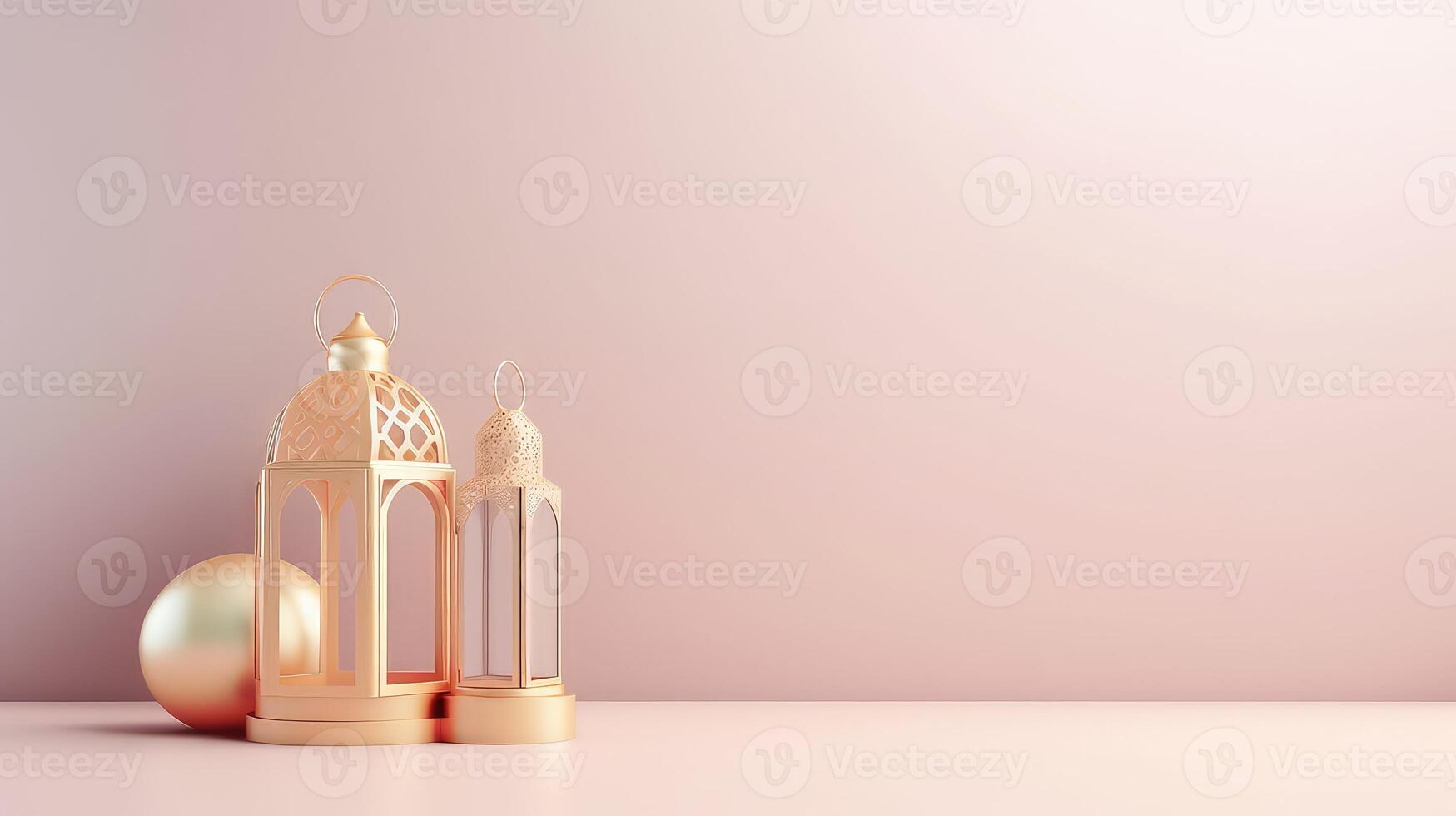 ai generiert 3d islamisch Arabisch modern Laterne auf Pastell- Farbe Hintergrund, Ramazan Mubarak Hintergrund, eid Mubarak Hintergrund foto