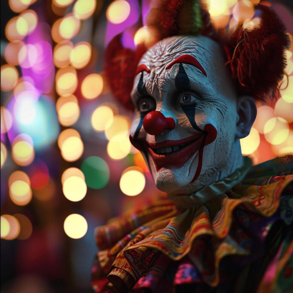 ai generiert Clown von das Karneval beim Nacht foto