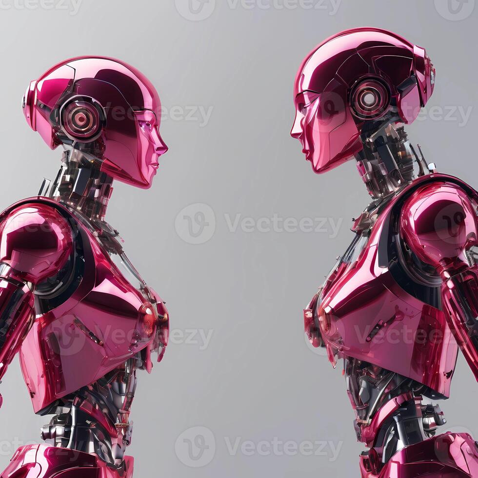 ai generiert Rosa Roboter Paar isoliert auf grau Hintergrund foto