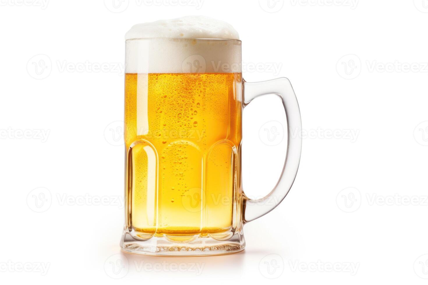 ai generiert ein Bier Stein Glas füllen mit Bier auf Weiß Hintergrund foto