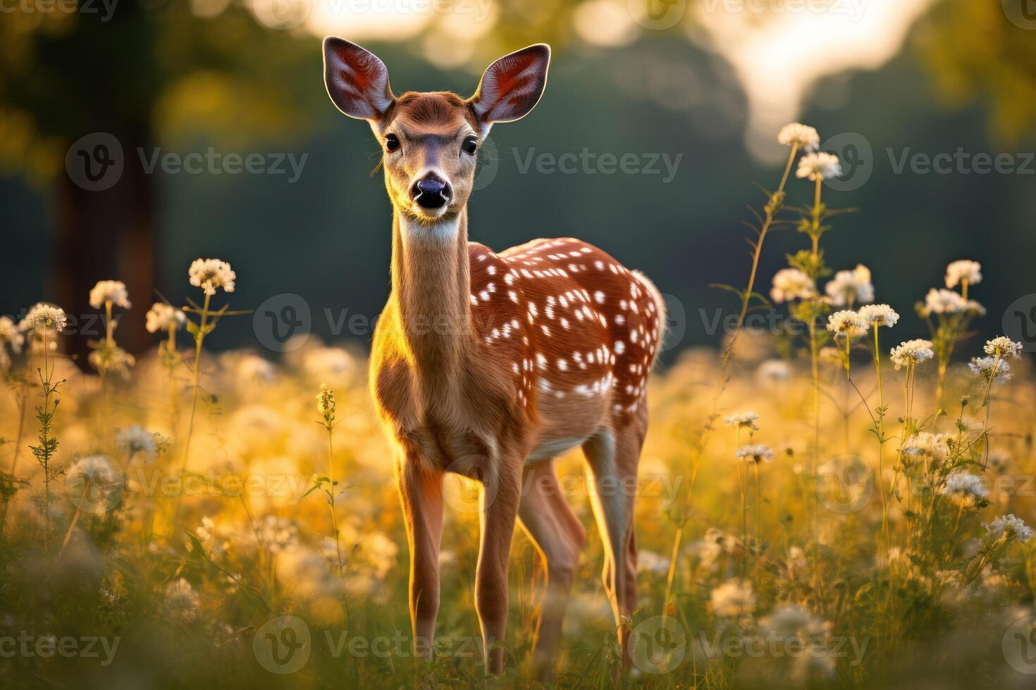 ai generiert anmutig Hirsch im Wiese foto