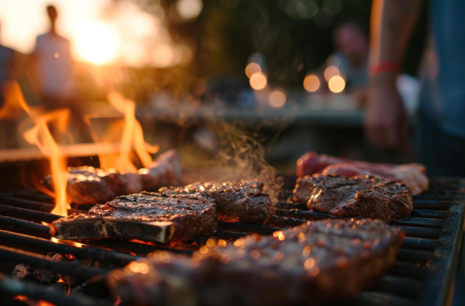 ai generiert ein Grill Grill mit Steaks foto