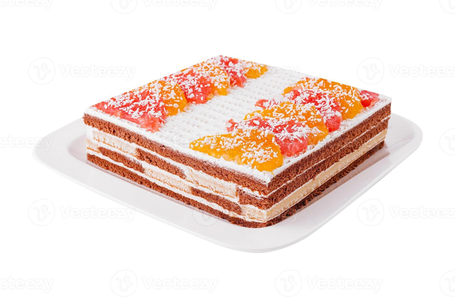 geschichtet Schokolade Kuchen mit Orangen und Grapefruits foto