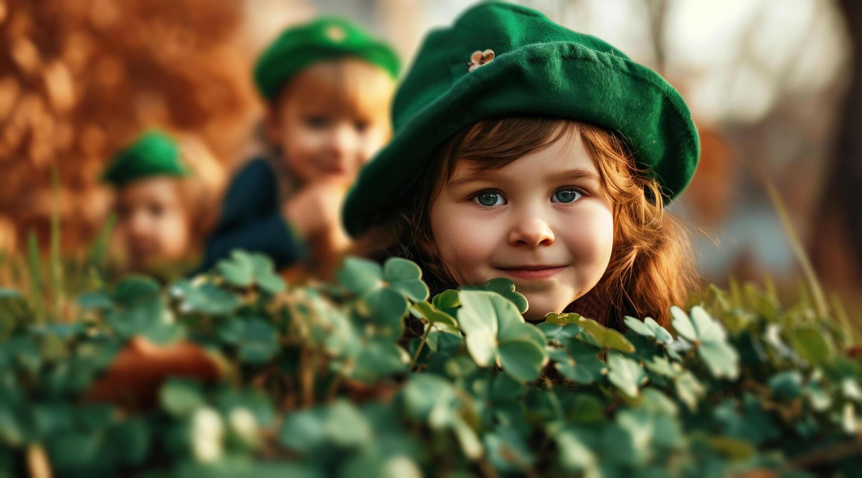 ai generiert st Patrick's Tag Kinder Safari Bilder und Bilder. foto