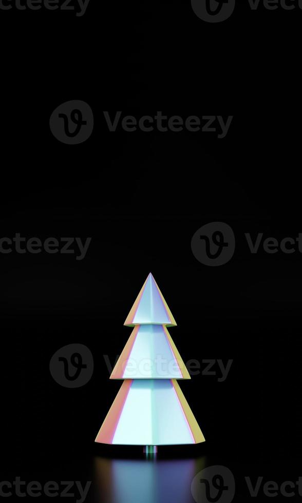 Frohe Weihnachten und guten Rutsch ins neue Jahr holographischer Baum. Vertikales holografisches, trendiges Weihnachtsdesign mit Tannenbaum für Grußkarten, Banner, Plakate oder Poster foto