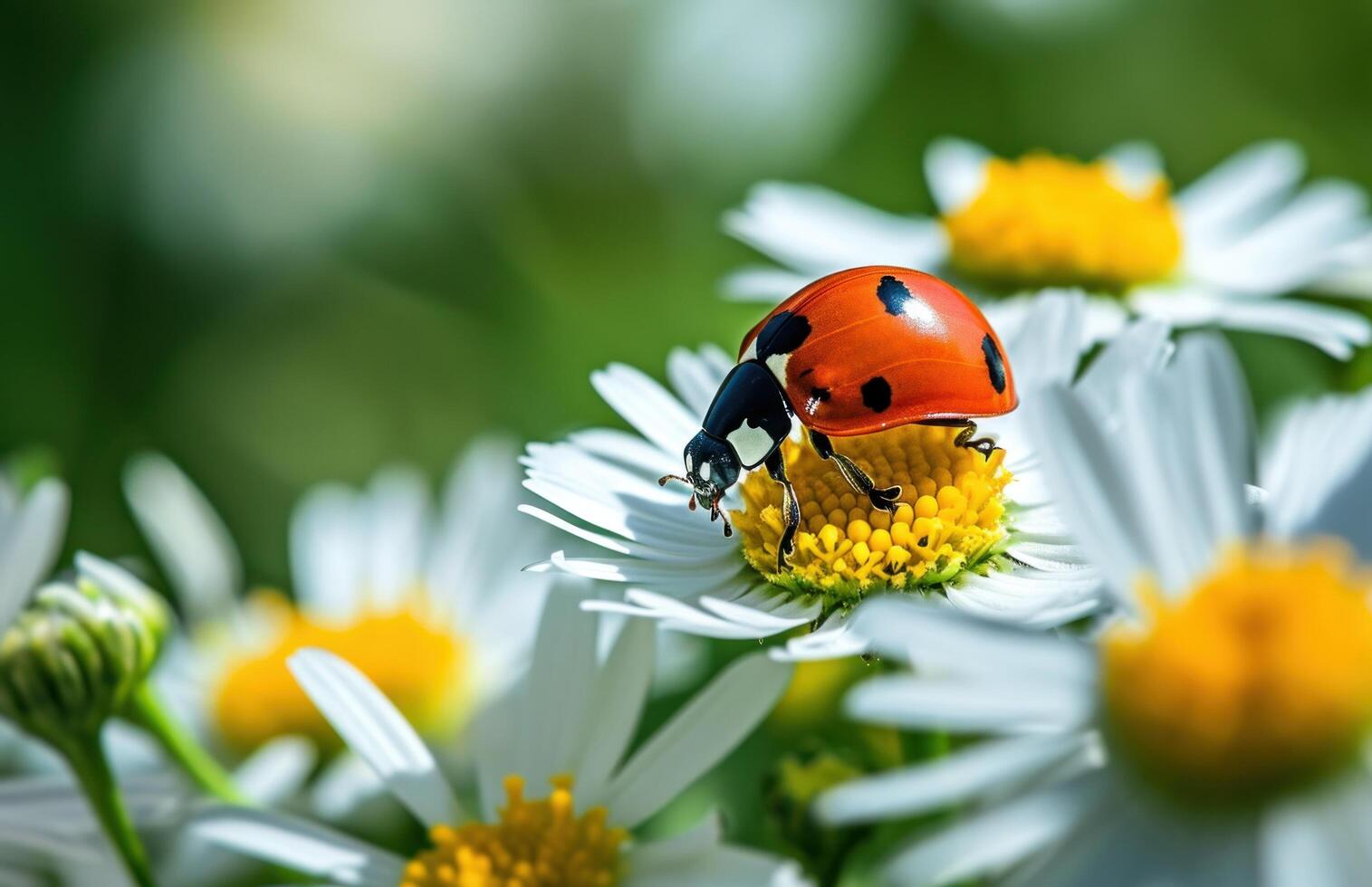 ai generiert ein Marienkäfer Sitzung auf ein Blume foto